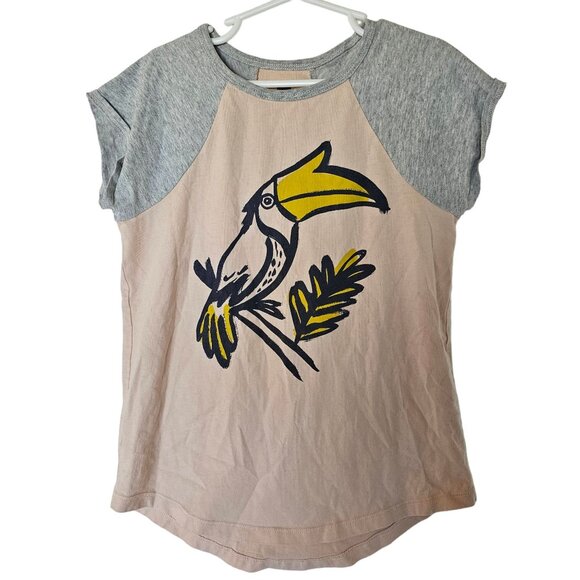 Tea Collection Girl Toucan Tropical Bird Ragland Shirt Top Size 8 Cream Gray - Picture 3 of 7